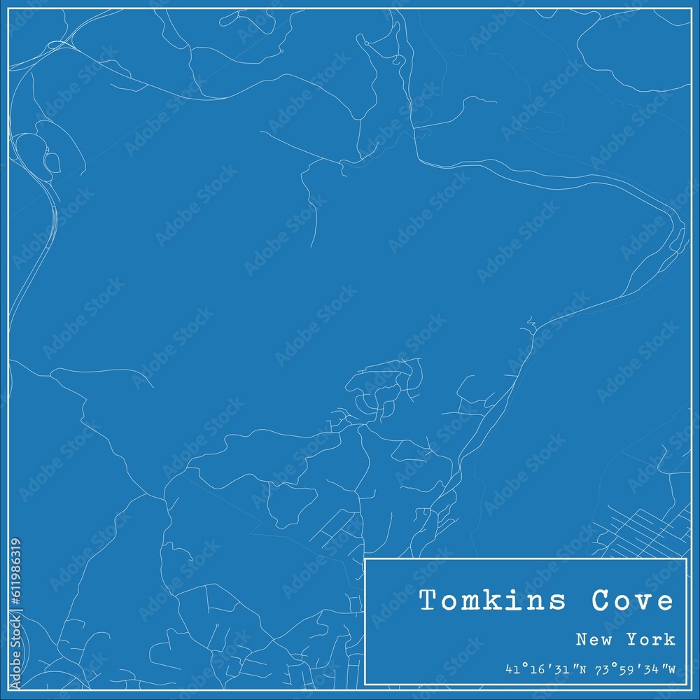 Blueprint US city map of Tomkins Cove, New York.