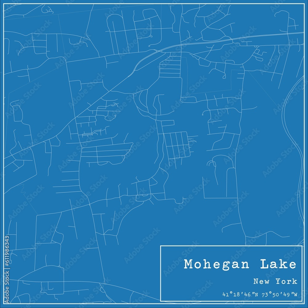 Blueprint US city map of Mohegan Lake, New York.