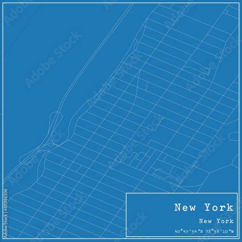 Blueprint US city map of New York, New York.