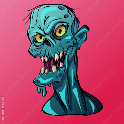 Cartoon zomby. Design for print, sticker, party decoration, logo, emblem, magazine prints or journal article, t-shirt design, poster. Vector illustration of Halloween cool monster 
