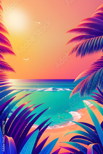 Tropical sunset background. Generative AI © Sylvie Bird