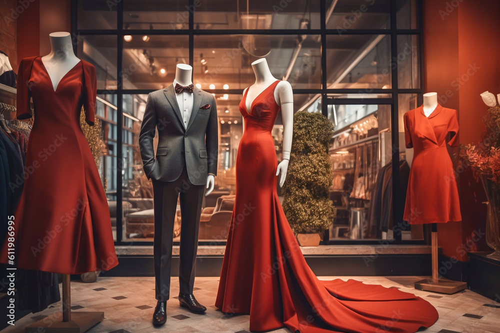 Obraz premium Elegance dress and suit. Boutique interior design, super photo realistic background. Generative ai illustration