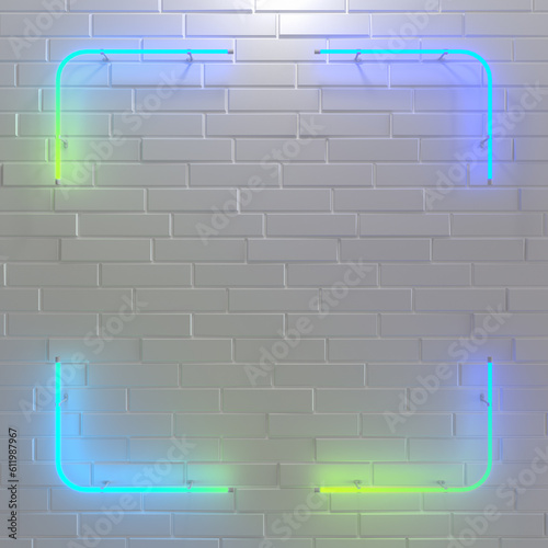 Neon frame sign in the shape of rectangle. 3d illustration.