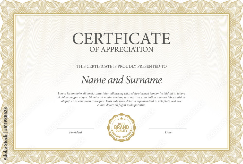 Certificate Template. Diploma of modern design or gift certificate