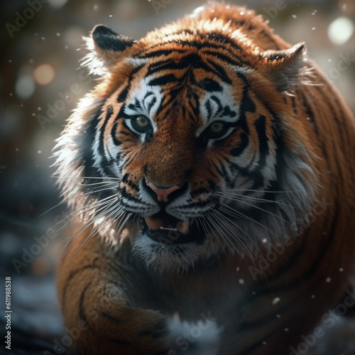 portrait of a tiger in the snow