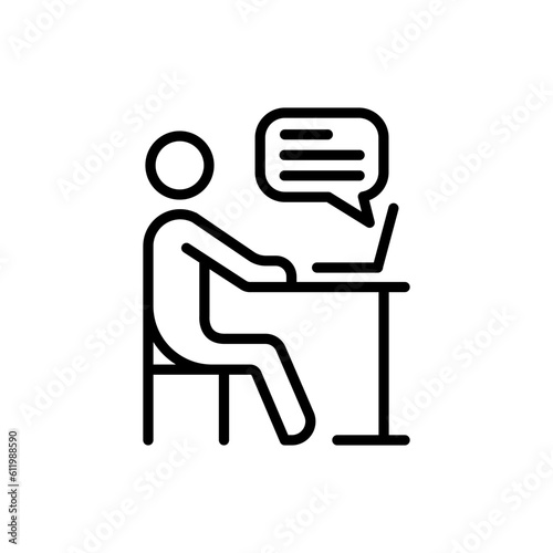 man working on laptop outline vector icon isolated on white. stock vector icon for web, mobile app and ui design