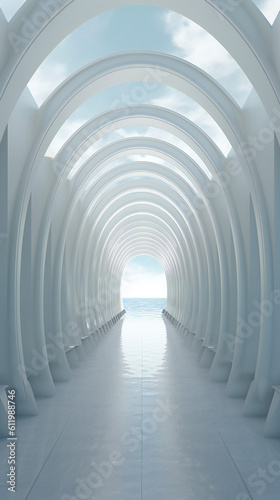 a bright white tunnel of heaven with fast perspective