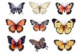 Illustration of a collection of beautiful butterflies on a white background. Generative AI