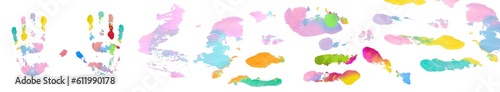 Finger paint. Hand prints in paint  isolated on transparent background png. multicolored paint prints