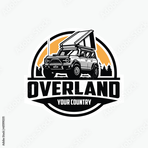 Overland SUV Camper Truck Circle Emblem Logo Illustration Vector Isolated
