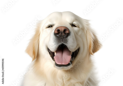 Portrait of a smiling golden retriever on a transparent background. Fluffy happy dog in close-up. Png. Generative Ai. © Asmodar
