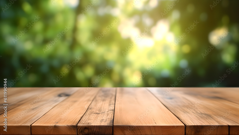 Empty wooden table-top with blurred background, photorealistic , clear and bright Generative AI Empty wooden table-top with blurred background, photorealistic , clear and bright Generative AI