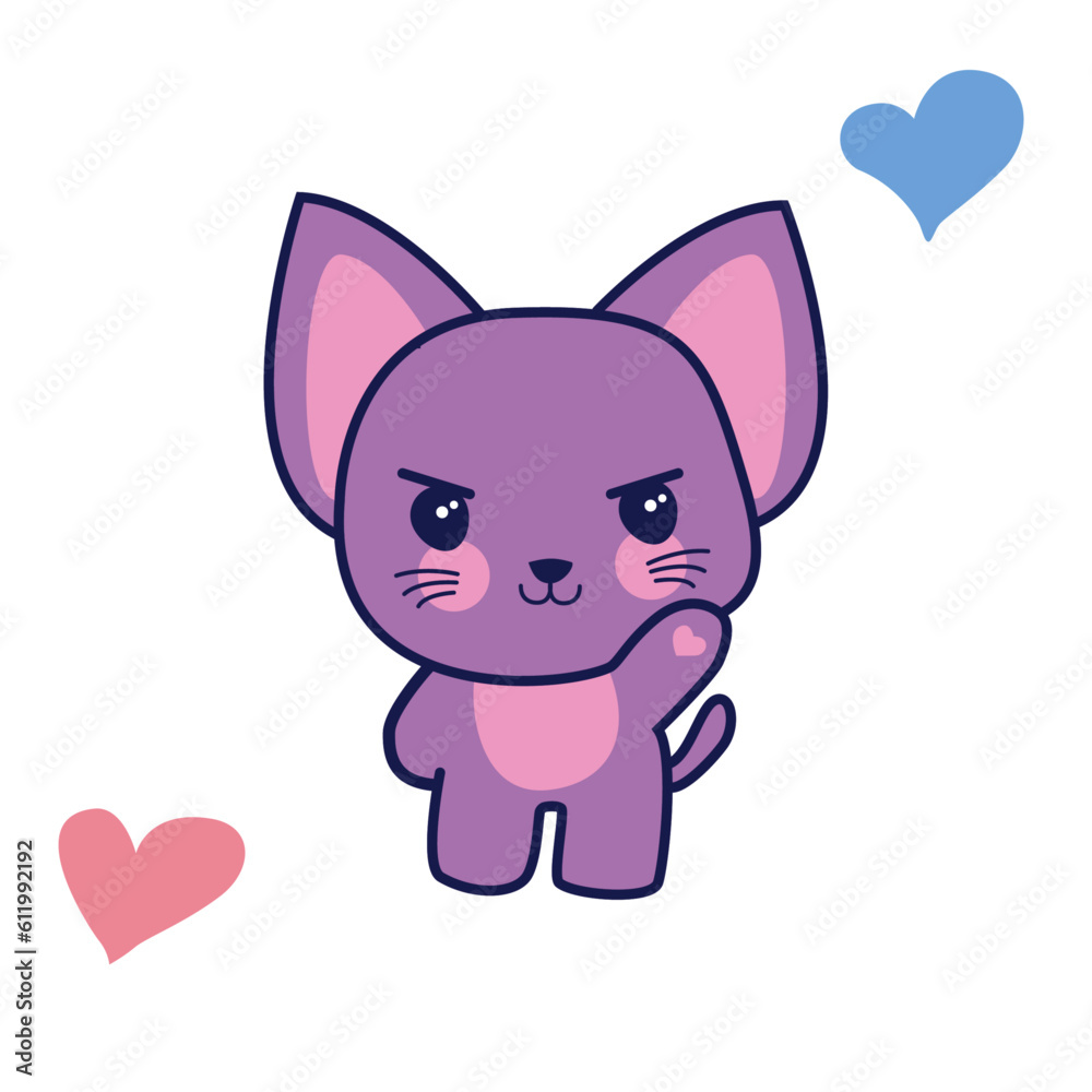 Cute Cat illustration with heart vector, Cartoon Cat