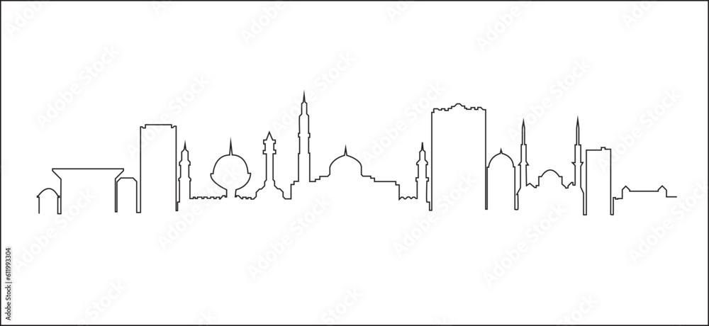 Continuous line drawing of Oman skyline vector illustration
