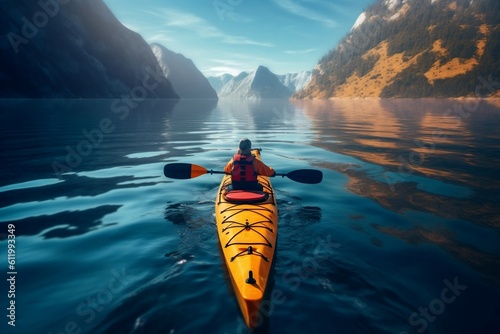 An Individual Engaging in Kayaking on Unbounded Waters, Generated Ai © rzrstudio