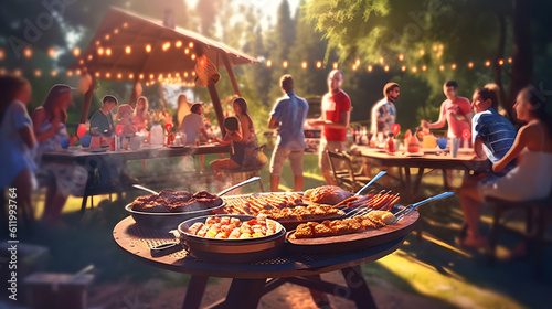 4th of July barbecue scene group of friends or family enjoying the food and company