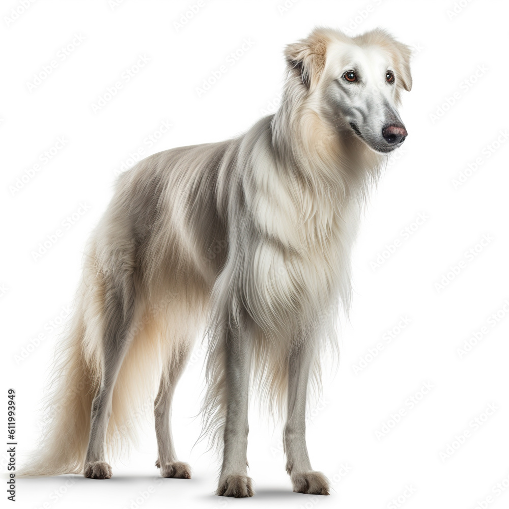 Fototapeta premium Borzoi dog isolated in a white background, ai generative