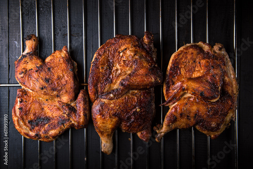 Chicken halves grilled with spices.