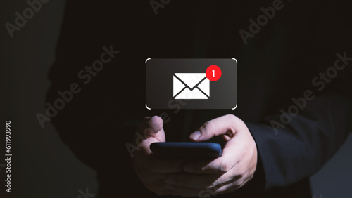 New email notification ideas for business email communication and digital marketing. The mailbox that receives electronic message notifications. Mobile phone, virtual screen and e-mail