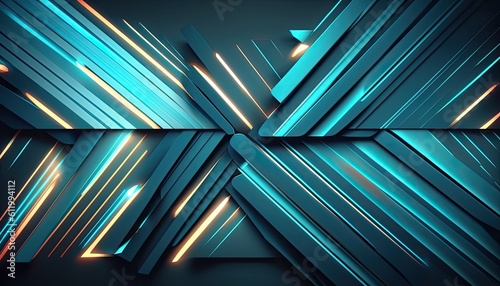 an abstract blue background with lines of lights on it, in the style of multi-layered geometry, luminous 3d objects, dark turquoise and light bronze