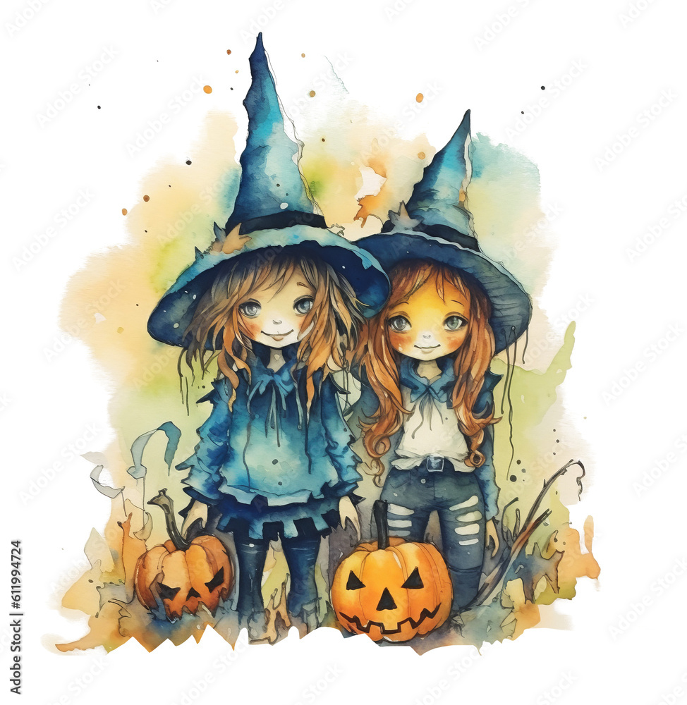 PNG watercolor Halloween festival cerebration, PNG transparent, generative AI PNG watercolor Halloween festival cerebration, PNG transparent, generative AI