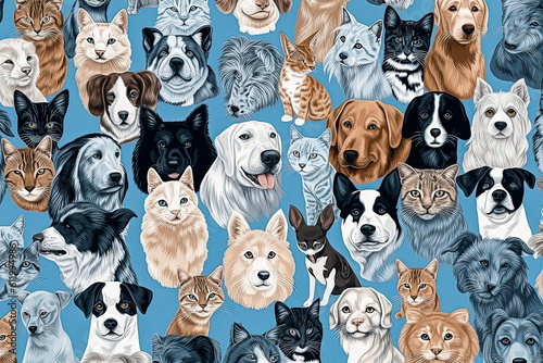 Generative AI background illustration of cats and dogs in illustration style