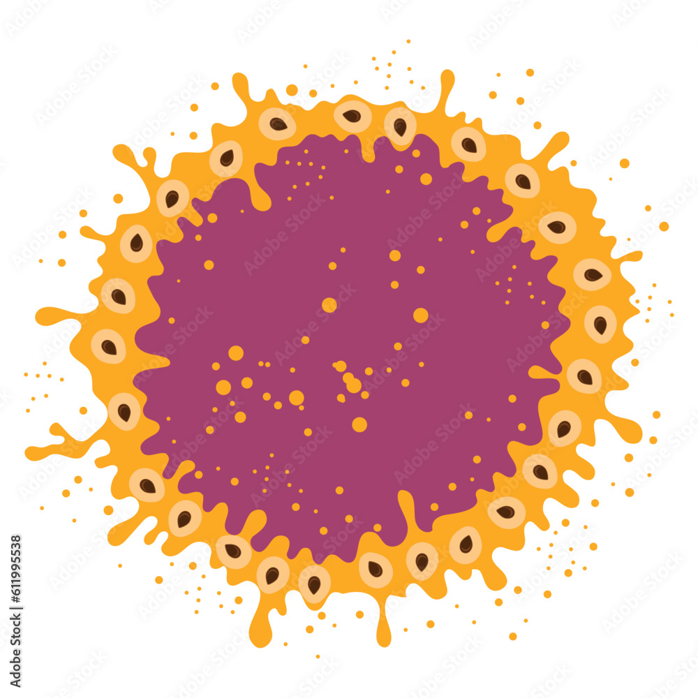 Obraz premium Vector Passion Fruit Pattern with Brown Seeds on Orange Background. Tropical Food Texture