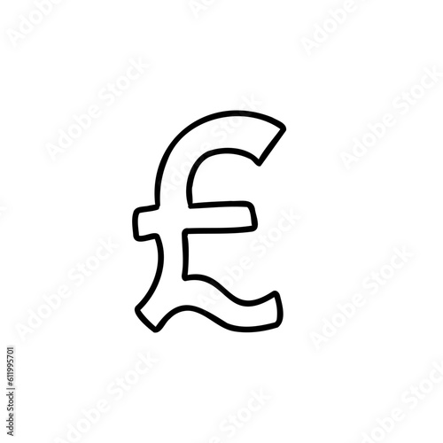 Sketched currency money finance sign icon Pound Sterling GBR. Vector illustration in hand drawn cartoon doodle style isolated on white background. For logo, card, decorating, banks.