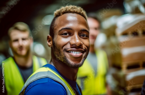 A factory worker wearing high viz, emphasizing safety and efficiency in the industrial environment while showcasing the expertise of the manufacturing industry and its dedicated workers. Generative AI