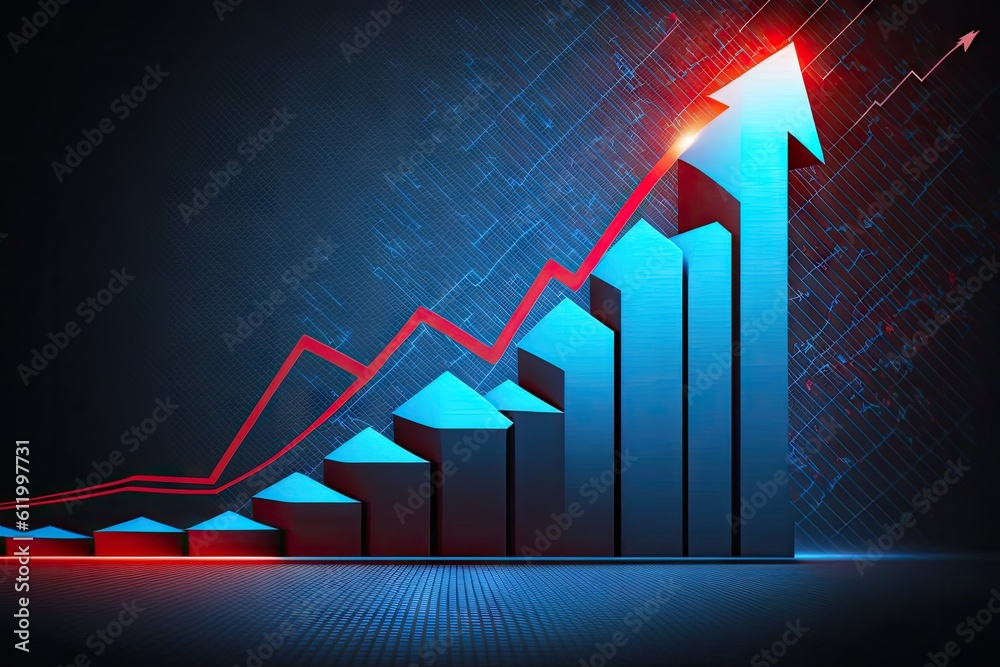 Financial graph with arrow up on dark background, business and finance concept Financial graph with arrow up on dark background, business and finance concept