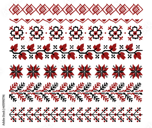 Ukrainian folk embroidery vector pattern set