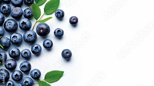 Top view of blueberry. White background. Banner design Generative AI