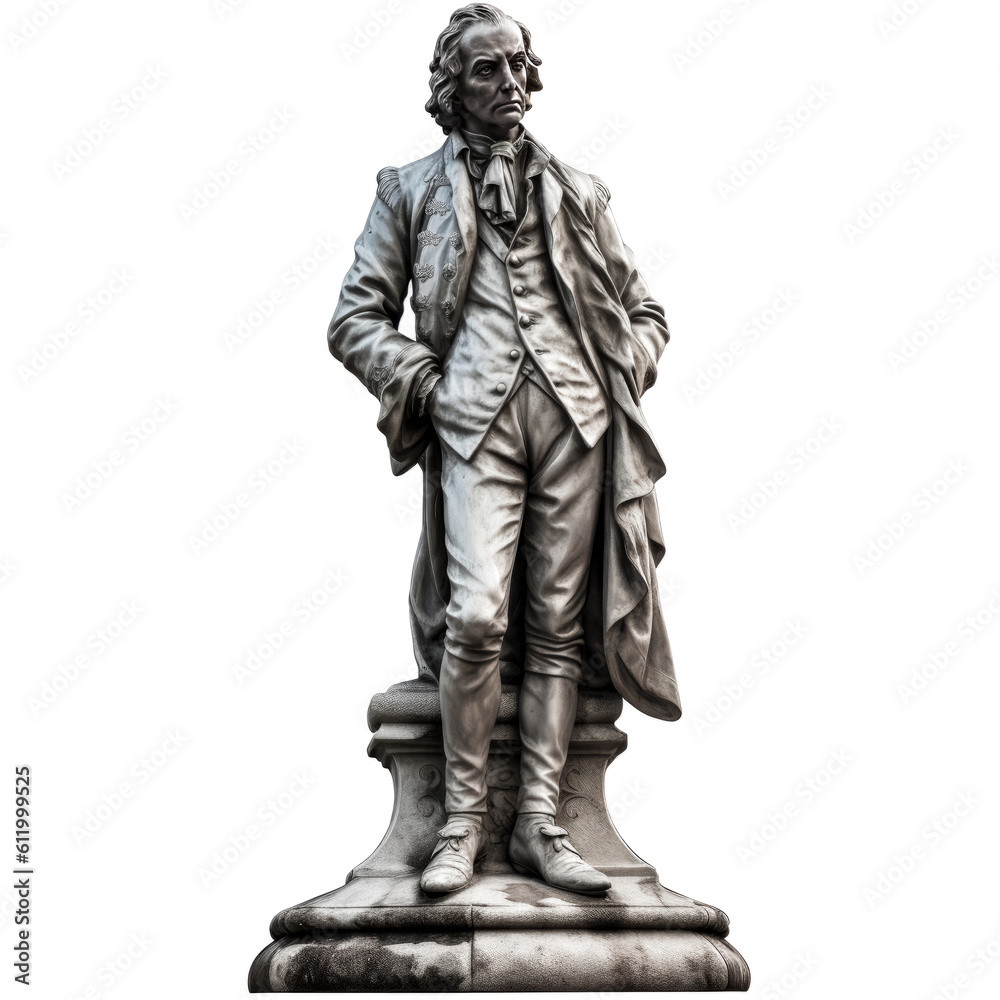 A handmade full body statue of a man crafted from stone stands tall in the room. - generative ai A handmade full body statue of a man crafted from stone stands tall in the room. - generative ai