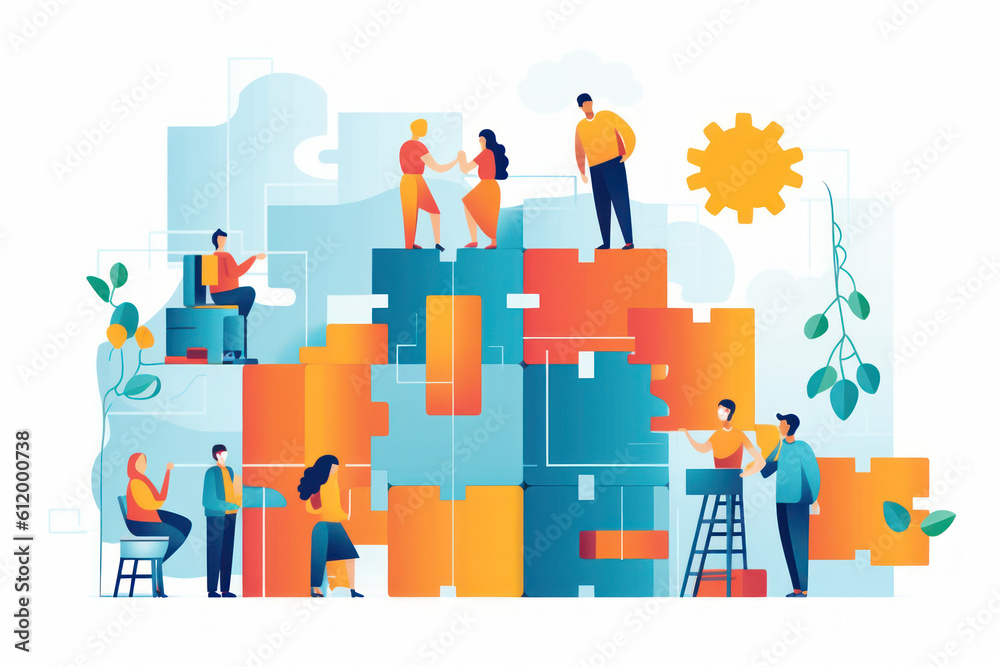 A group of people work together as team work concept flat illustration background. A group of people work together as team work concept flat illustration background.