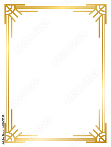  Art Deco gold frame vintage frame line geometric wedding label card frame png transparent background