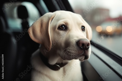 Labrador retriever car travel. Generate Ai