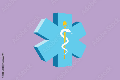 Character flat drawing of stylized medical snake health symbol. Medicine system and health care concept. Medical icon. Medicine logo for paramedic staff or hospital. Cartoon design vector illustration