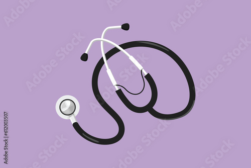 Graphic flat design drawing of stylized stethoscope icon. Equipment for doctor examining patient heart beat condition. Medical health care service excellence concept. Cartoon style vector illustration