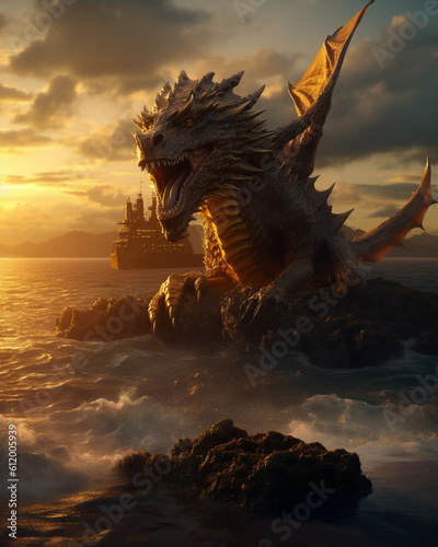 dragon statue at sunset © soysuwan123
