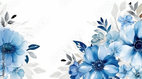 Blue floral art empty text space on white background - generative AI