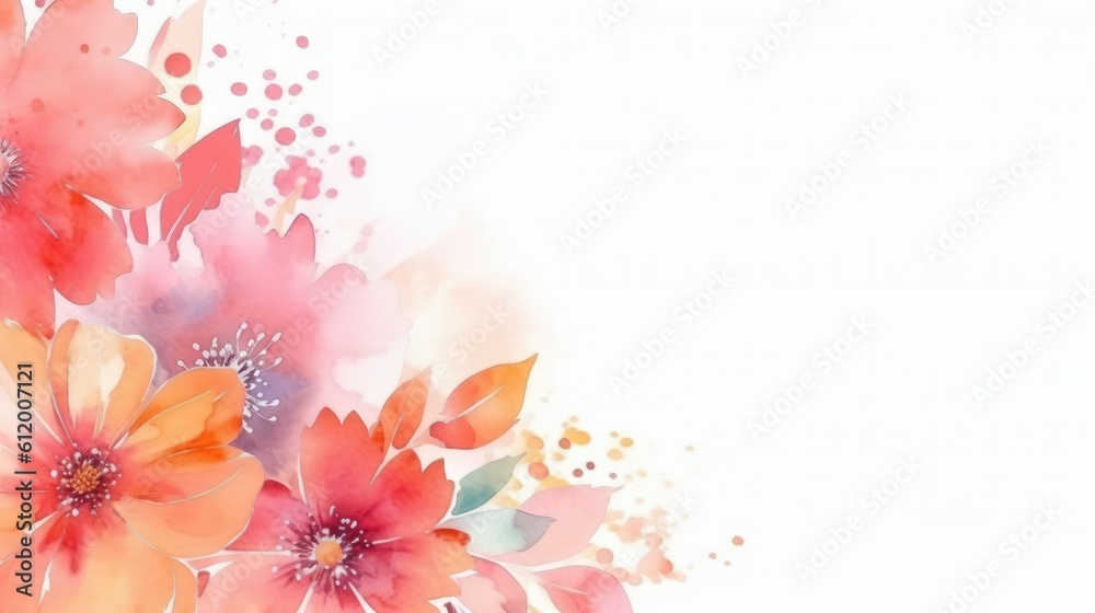 Pink orange flower background with watercolor empty text space on white background - generative AI