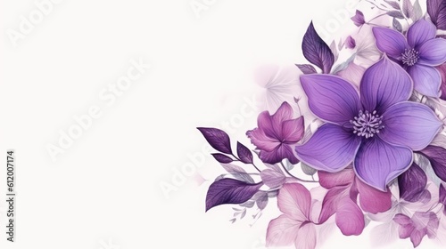 Purple floral art empty text space on white background - generative AI