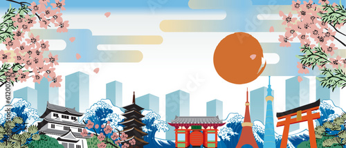 日本　東京の街並みのイラスト