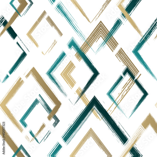 Abstract geometric seamless pattern. Repeating geometry line background for design prints. Repeated brush strokes shapes. Watercolor texture. Repeat whimsical Intersection lines. Vector illustration