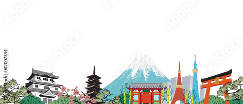 日本　東京の街並みのイラスト