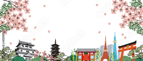 日本　東京の街並みのイラスト
