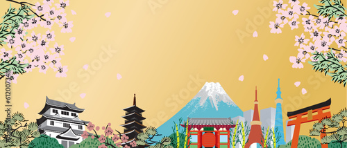 日本　東京の街並みのイラスト