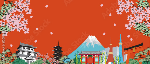 日本　東京の街並みのイラスト