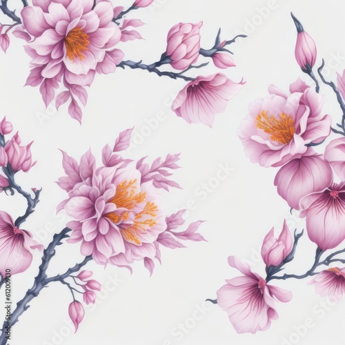 Sakura blossom leaf watercolor on the white background  theme pattern flat illustration for scarf production © didiksaputra