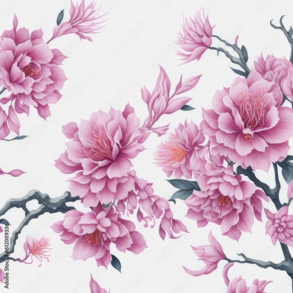 Sakura blossom leaf watercolor on the white background theme pattern flat illustration for scarf production Sakura blossom leaf watercolor on the white background theme pattern flat illustration for scarf production